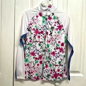 Greg Norman Colorful Floral Print Long Sleeve Athletic Solar XP Top Size M